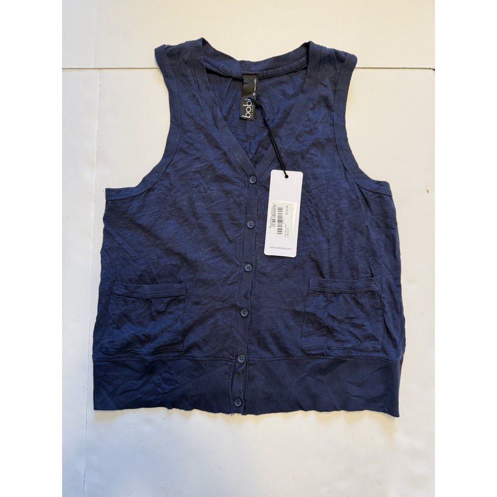 Bobi Los Angeles Rib Mix vest Women's Medium Navy Blue Button Front NWT